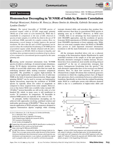 Pdf Homonuclear Decoupling In 1h Nmr Of Solids By Remote Correlation