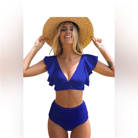 Sporlike Swim Nwt Sporlike Women Ruffle High Waist Swimsuit Two Pieces Push Up Bikini Size L