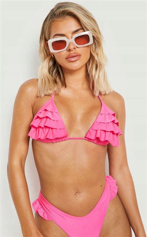 Boohoo NG2 bbl Różowy Komplet Bikini Falbanki XXL Ceny i opinie