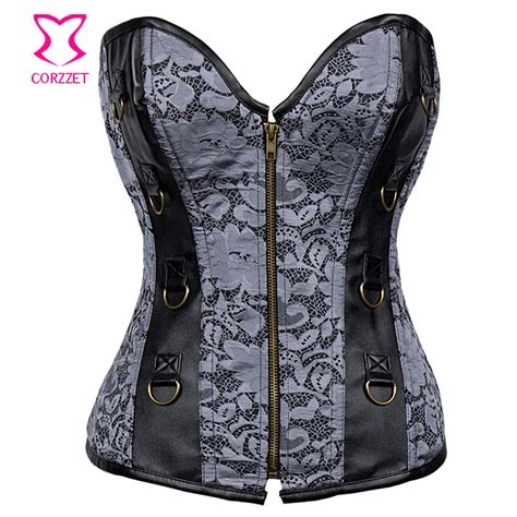 Silver Grey Brocade Sexy Corsets And Bustiers Vintage Steampunk