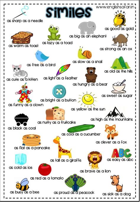 Grade 5 English Worksheets Similes