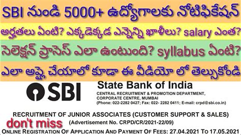 SBI Recruitment 2021 5000 Junior Associate Jobs Sbi Co In Web Careers