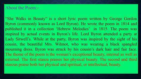 B A Sem IV She Walks In Beauty By Lord Byron PPT