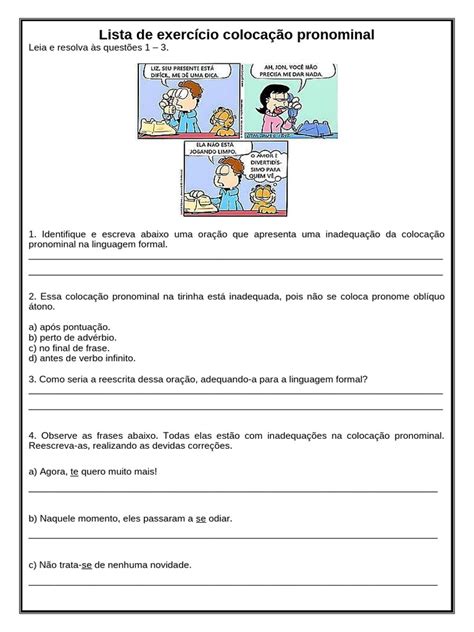 Questões De Colocação Pronominal - Exercícios de Colocação Pronominal | PDF | Linguística | Famílias ...