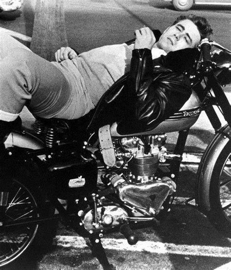 Triumph Motorcycle James Dean Lounging On His Triumph In A Classic Le