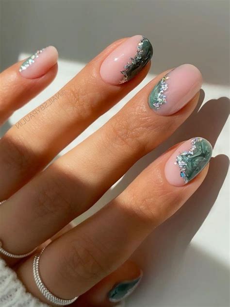 Emerald Green Marble Negative Space Nails Plum Nails Rose Gold Nails