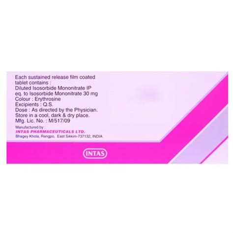 Isosorbide Mononitrate 30 Mg Tablets At Rs 90strip In Nagpur Id 2850312498230