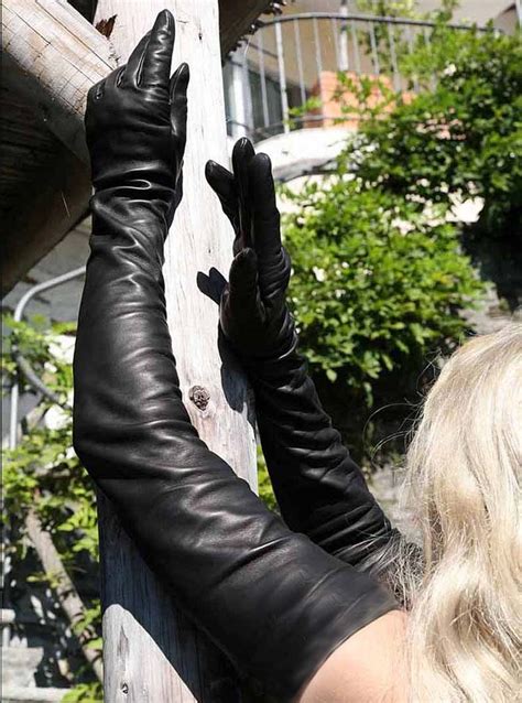 Super Long Black Leather Gloves