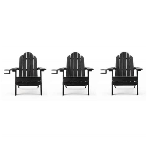 Lue Bona Black Foldable Plastic Outdoor Patio Adirondack Chair With Cup