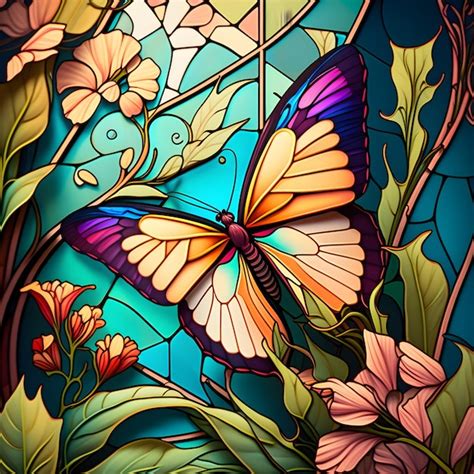 Premium Ai Image A Colorful Butterfly Is Shown In A Stained Glass Style