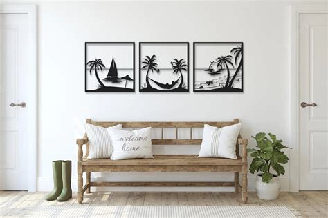 Set Of 3 Beach Theme Metal Wall Art Tropical Beach Wall Art Beach House Wall Art Summer Wall