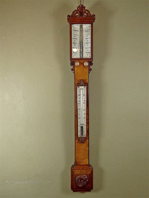 19th C Walnut Stick Barometer Antique Barometer Barometer Antiques