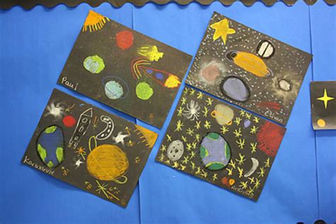 Space Art Display, classroom display, planets, Sun, moon, stars