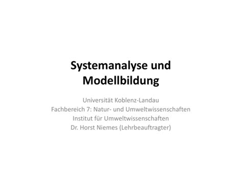 Systemanalyse Und Modellbildung