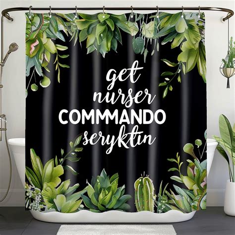 Greenery Cacti And Succulents Shower Curtain With Get Naked COMMANDO