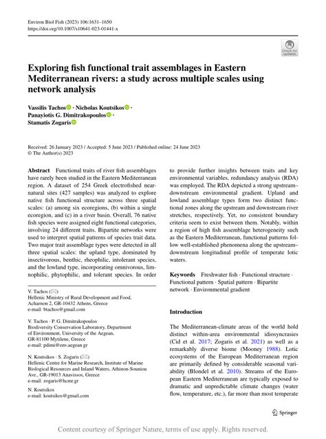 PDF Exploring Fish Functional Trait Assemblages In Eastern