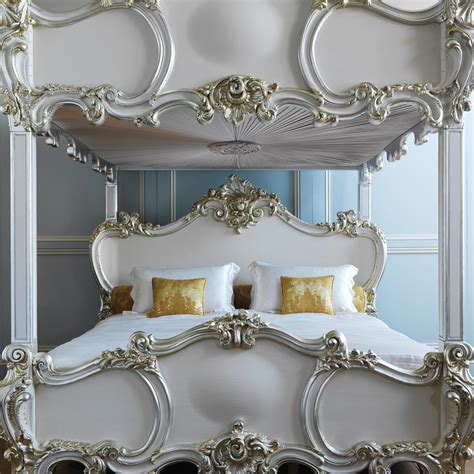 Unique Rococo Style Finely Carved 4 Poster/Bunk Bed With Silver Gilt ...