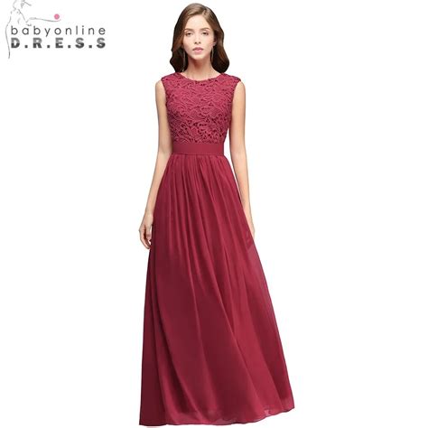 Babyonline New Arrival Lace Chiffon Evening Dresses Long 2018 Burgundy