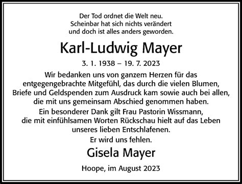 Traueranzeigen Von Karl Ludwig Mayer Trauerportal Der Celleschen Zeitung