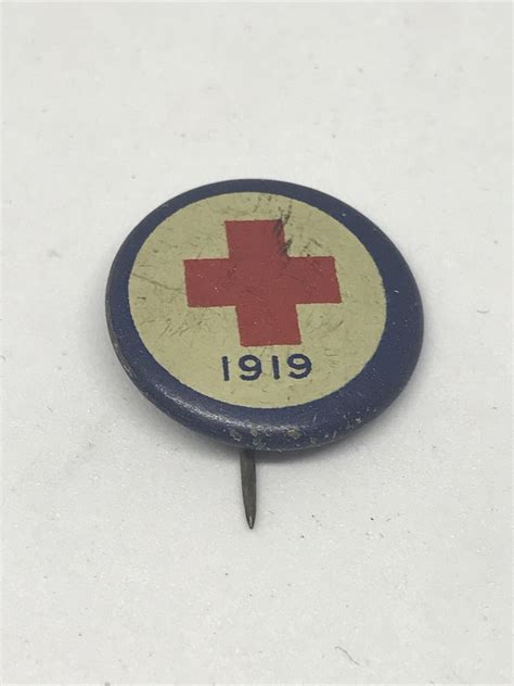 Vintage Red Cross Pin Back Button Ebay