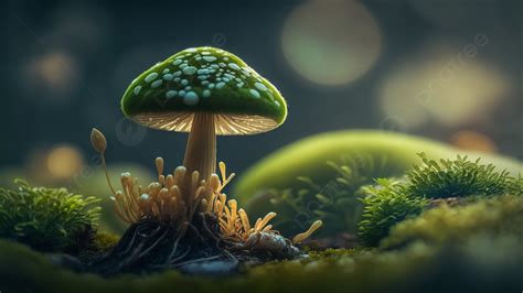 Mushrooms Moss Spring Green Background Mushroom Moss Spring