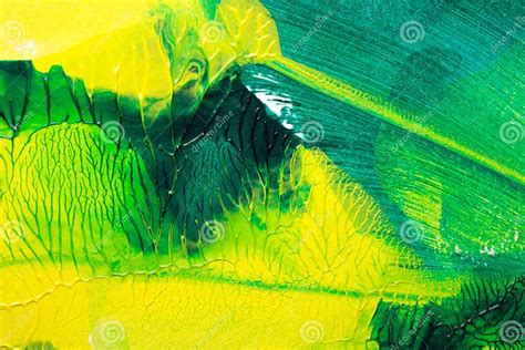 Green Yellow Abstract Acrylic Painting Color Texture On White Paper