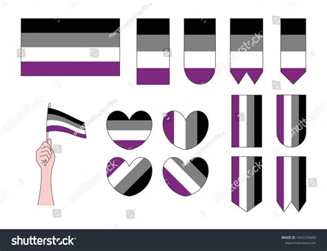 Set Lgbt Asexual Pride Flags Hearts เวกเตอร์สต็อก ปลอดค่าลิขสิทธิ์