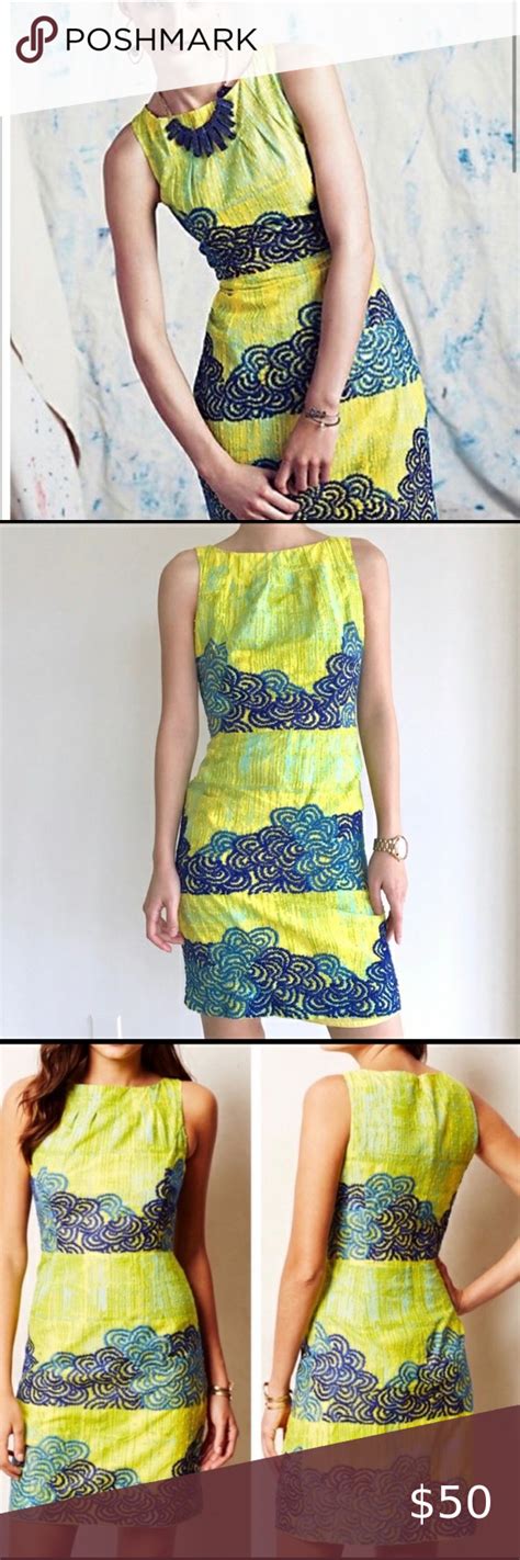 Anthropologie Tabitha Azure Scroll Dress Vibrant Dress Anthropologie