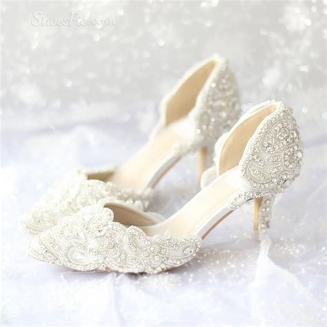 Shoespie Lace Rhinestone Low Heel Bridal Shoes Lace Bridal Shoes, Sparkly Wedding Shoes, Wedding ...