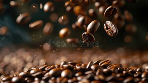 Roasted Coffee Beans Cascading Onto A Mound Of Beans Aromatic Richness