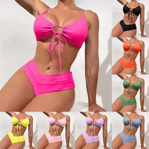 Biziza 2024 Women Bikini Sets Criss Cross Back Bathing Suit Solid Color