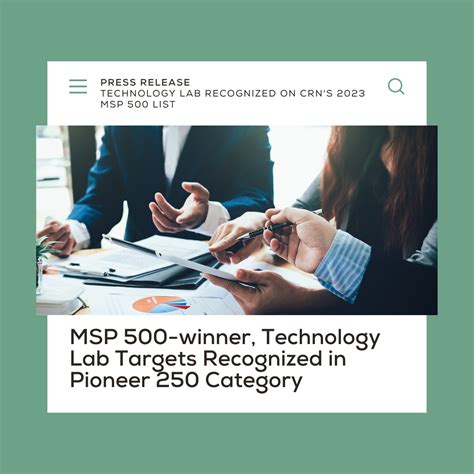 Technology Lab Recognized On Crn S Msp List