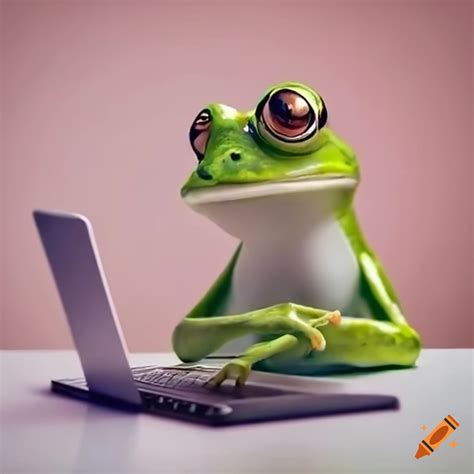 Frog Working On A Laptop In The Office On Craiyon