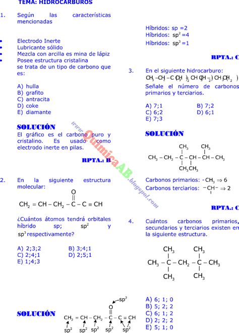 Hidrocarburos Problemas Resueltos Tipo Examen De Ingreso A La