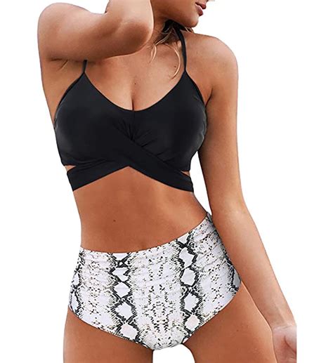 Women Criss Cross High Waisted String Floral Printed Bikini Set Piece Bathing Suits Swimsuits