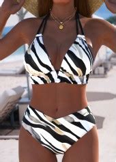 Mid Waisted Zebra Stripe Print Black Bikini Set Modlily Usd