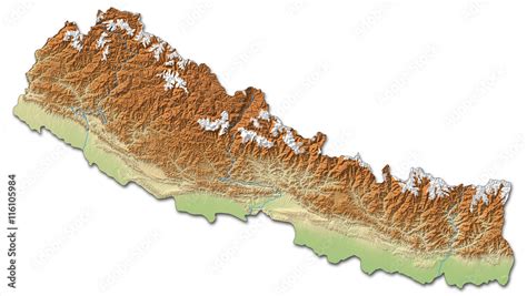 Relief map of Nepal - 3D-Rendering Stock Illustration | Adobe Stock