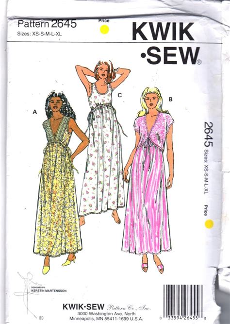 Kwik Sew Misses Lingerie Feminine Nightgown And Bolero Jacket Pattern Womens Sewing Pattern