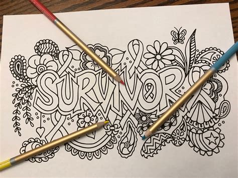 Survivor Coloring Page With Awareness Ribbons Etsy