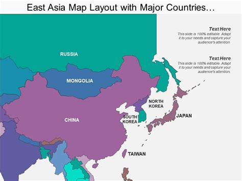 East asia map layout with major countries showing china and taiwan ...