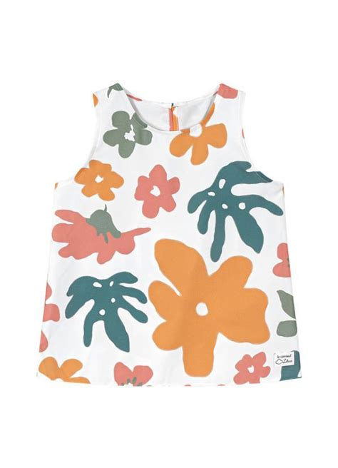 Regata Floral Tecido Crepe Menina Branco Lilica Ripilica