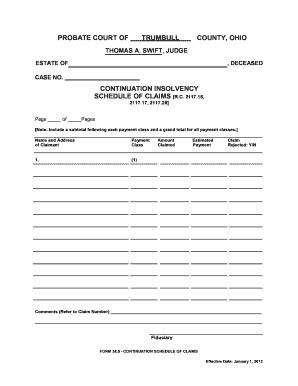 Fillable Online Trumbullprobate Standard Probate Form Continuation