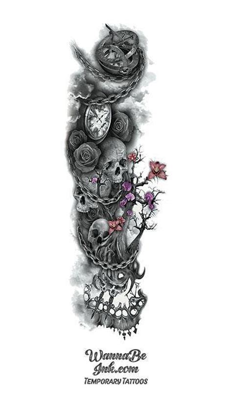 Skull And Roses Sleeve Tattoo Designs