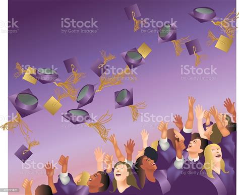 Graduation Cap Toss Stock Illustration - Download Image Now - Built Structure, Celebration ...