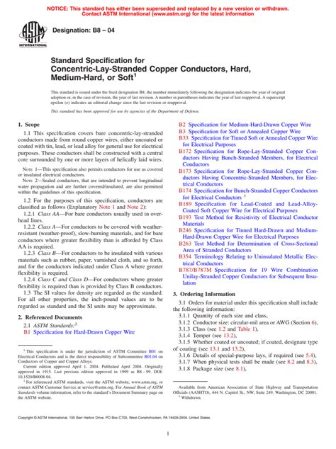 Astm B Standard Specification For Concentric Lay Stranded Copper