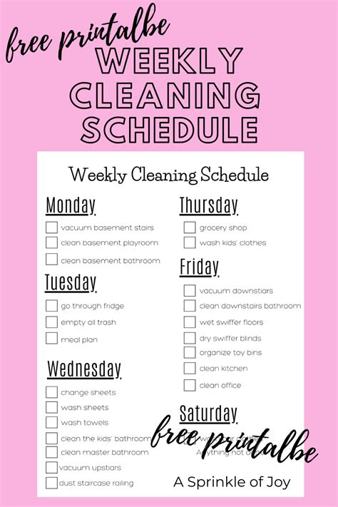 Free Printable Weekly Cleaning Schedule