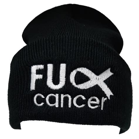 Fuck Cancer Embroidered Winter Hat Beanies Multiple Ribbon Color