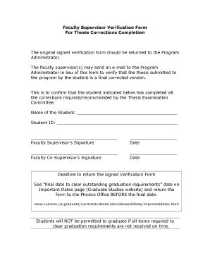 Fillable Online Faculty Supervisor Verification Form For Thesis Fax