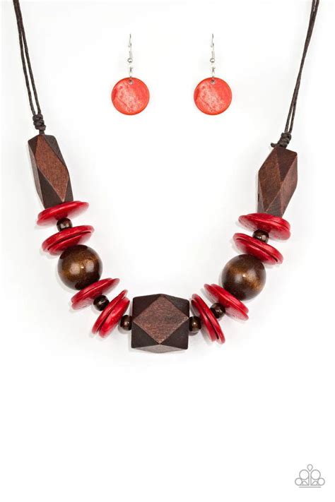 Paparazzi Pacific Paradise Red Necklace And Earring Set