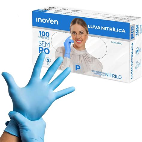 Luva Nitrílica Sem Pó Caixa c 100 Unidades Azul Inoven